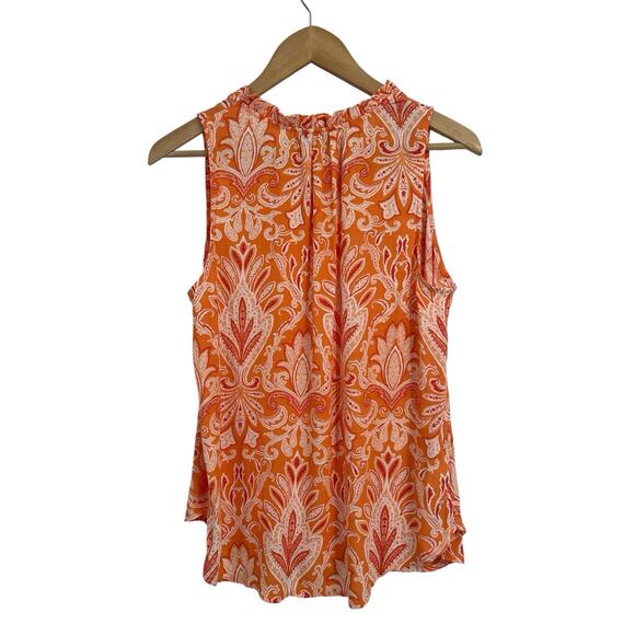 Loft Orange Paisley Sleeveless V Neck Blouse Small NWT - Picture 2 of 4